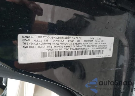 2011 Volkswagen Jetta 2.5L Sel из США, поврежденный, VIN 3VWLX7AJ8BM328613